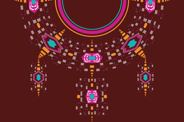 Obraz premium Vector Motif Embroidery ethnic flowers neckline flower