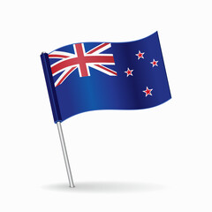 New Zealand flag map pin pointer layout. Vector.