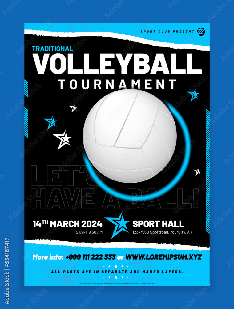 Poster modern volleyball poster template with sample text in separate layer