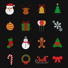 Christmas icon set vector isolated on black bacgkround. Christmas icon.