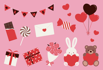 vector background with a set of valentine’s day icons for banners, cards, flyers, social media wallpapers, etc.