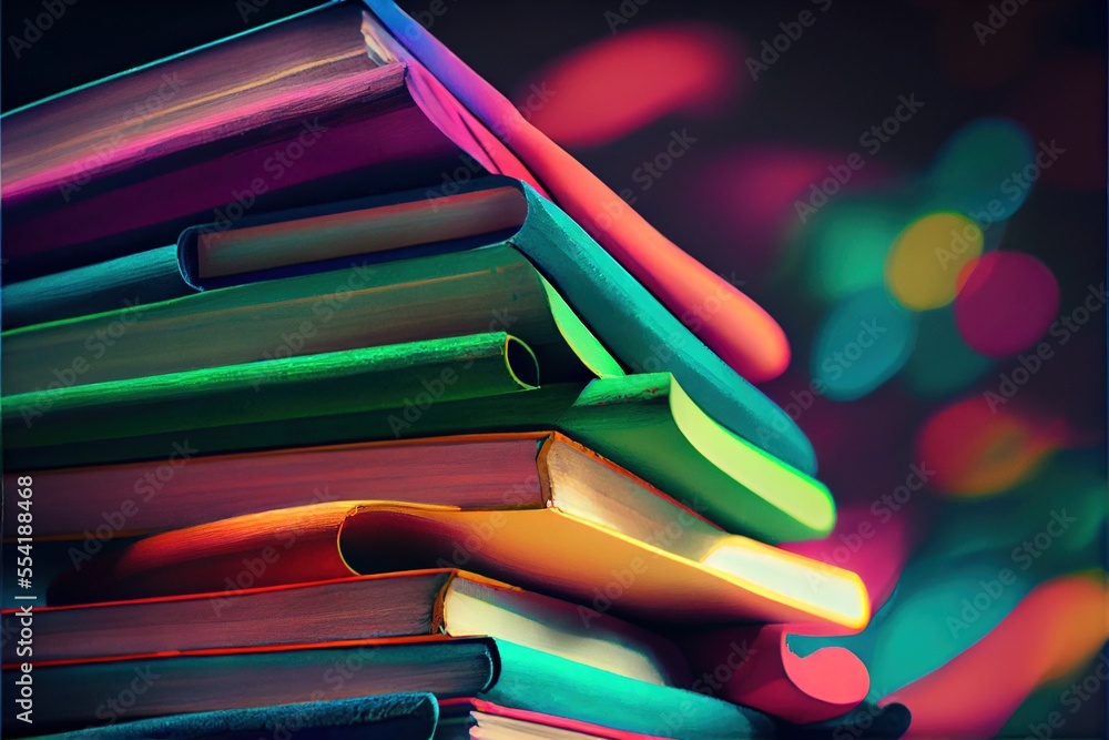 Poster 12-12-2022 riga, latvia a stack of books with a blurry background of lights in the background and a 