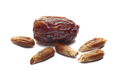 Date pit, seeds isolated on white, top view