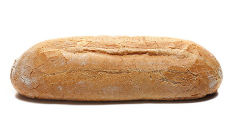 Dark homemade loaf of half-white bread, from wholemeal flour  isolated on white