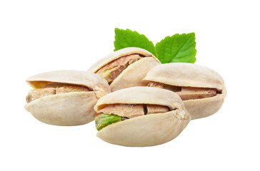 Pistachio nuts with leaf  Isolated on transparent png