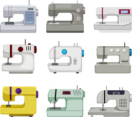 sew machine set cartoon. fashion needle, craft tailor, equipment thread, fabric industry, stich sew machine vector illustration