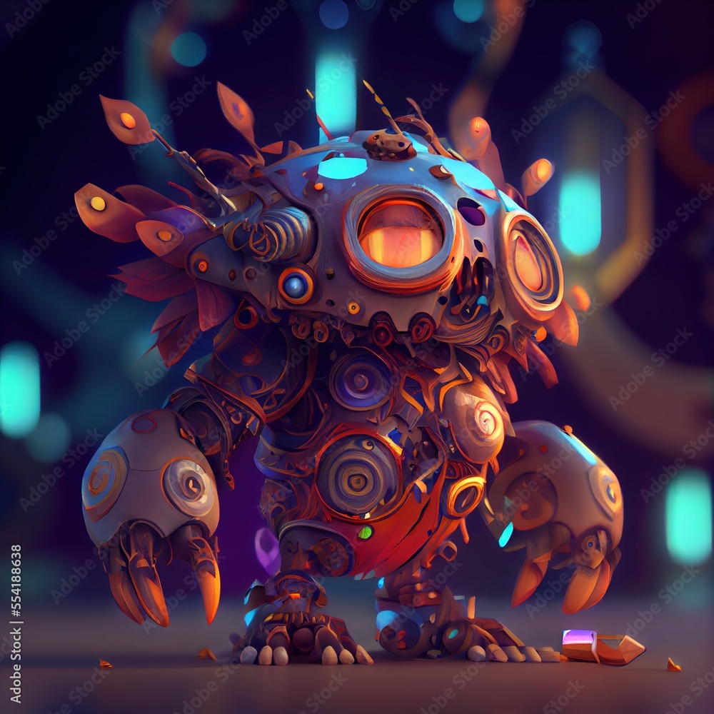 Poster a stylized image of a robot dog with a strange look on its face and body. generative ai