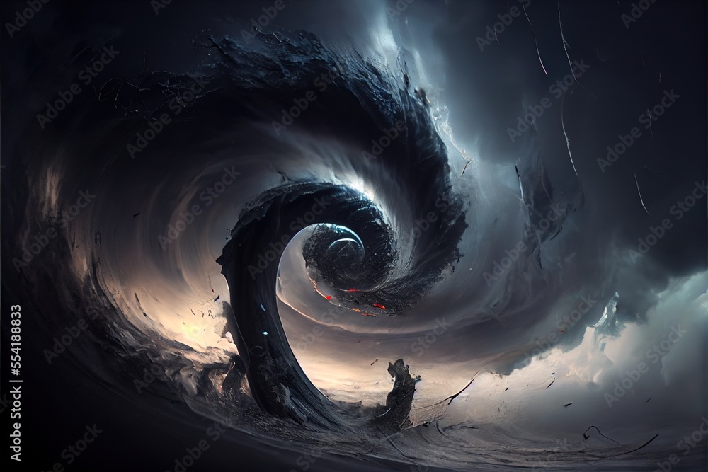 Poster 12-12-2022 riga, latvia a painting of a giant wave in the ocean with a man standing in the middle of