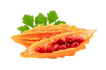 Bitter Melon with leaf isolated on transparent png