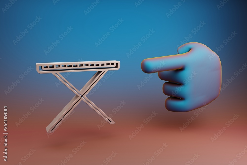 Aufkleber Beautiful illustrations abstract Hand index finger points to Synthesizer with Support symbol icon on a multicolor bright background. 3d rendering illustration. Background pattern for design. 