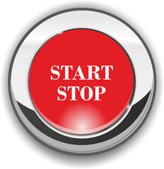 the words 'start, stop' written on a metallic red button