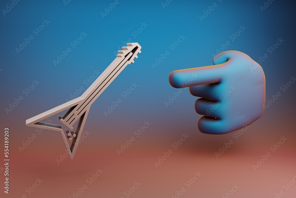 Poster beautiful illustrations abstract hand index finger points to hevy metal electric guitar symbol icon 