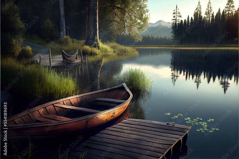 Poster 12-12-2022 riga, latvia a boat is docked on a dock near a lake with a hammock hanging from it's side