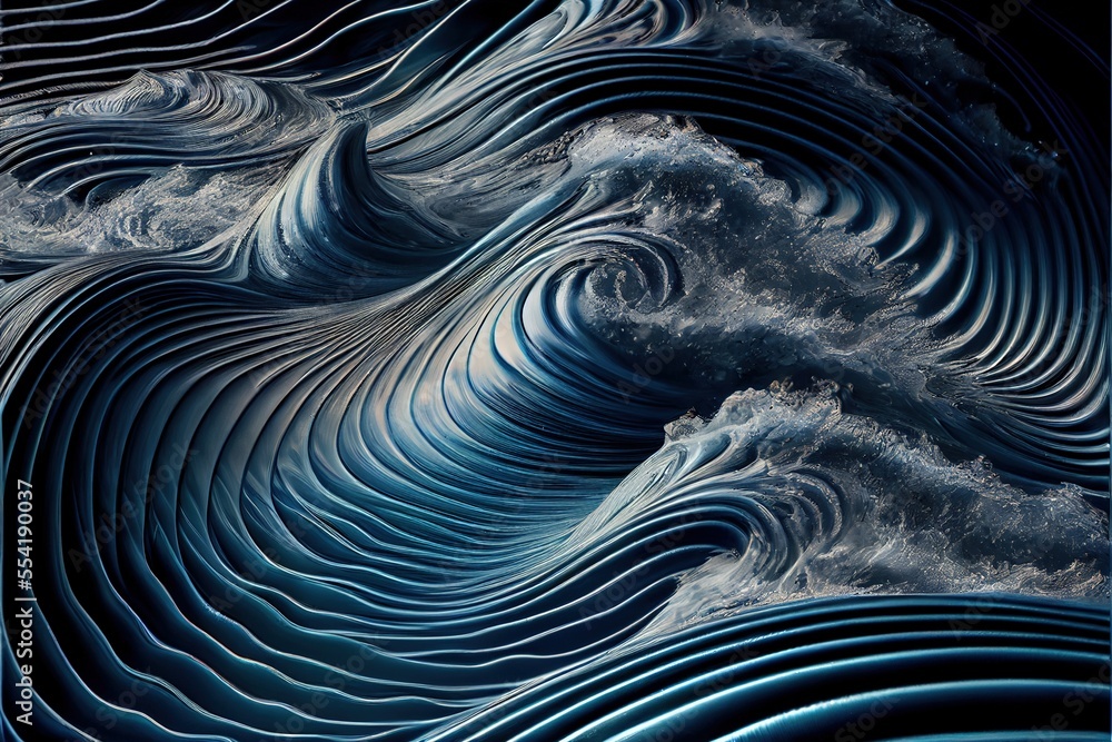 Poster 12-12-2022 riga, latvia a computer generated image of a wave of blue water with white clouds in the 