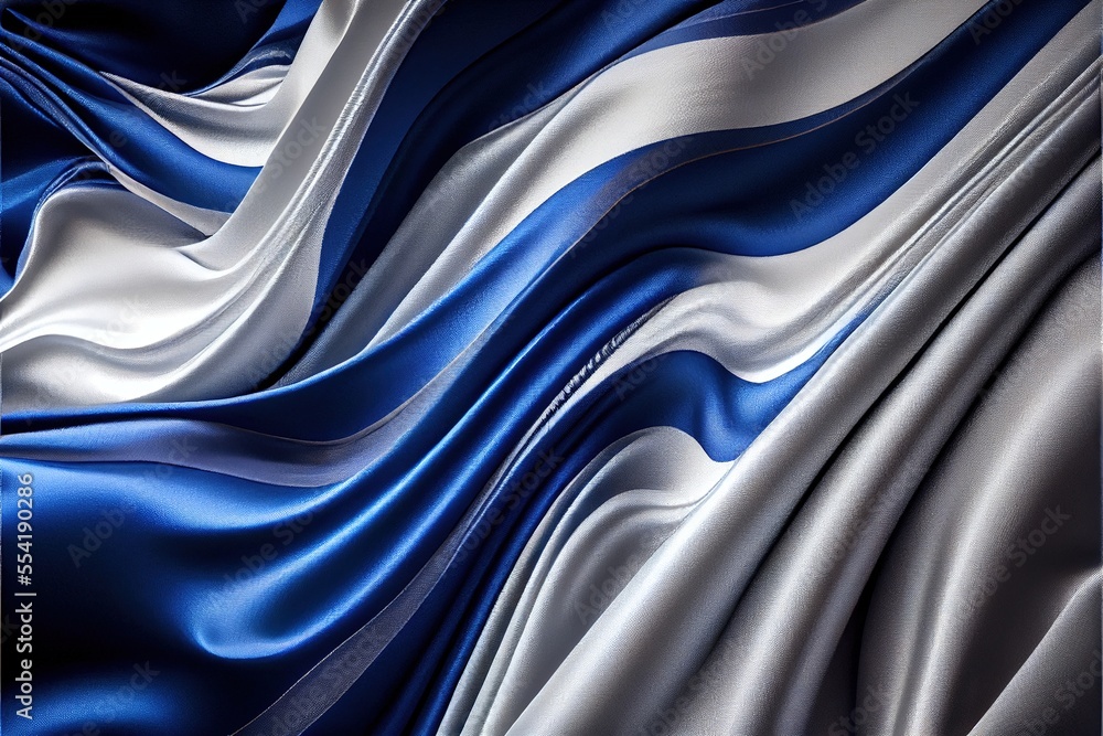 Poster 12-12-2022 riga, latvia a blue and white background with wavy lines and curves of fabric in the cent