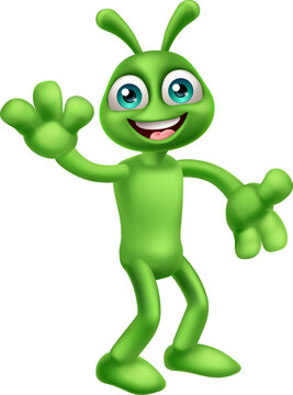 An alien cute little green man Martian cartoon mascot