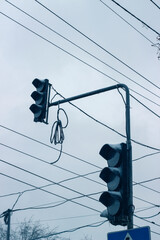 Blackout in Ukraine. Broken traffic light on Chornovola Avenue in Lviv. Blackout due to shelling of...