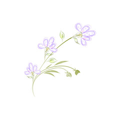 Obraz na płótnie Canvas Close-up flower bouquet isolated on a white background, a sprig of delicate lilac small flowers with leaves and buds in pastel colors, vector illustration