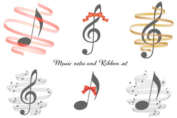 音符やト音記号とリボンのベクターイラストカットセット