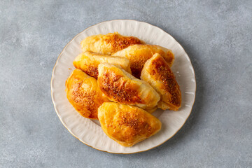 Turkish cuisine; Handmade Cheese spinach Pastry (Turkish name; peynirli - ispanakli  pogaca)