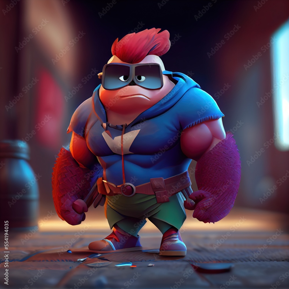 Aufkleber a cartoon character with a red mohawk and a blue jacket and a red mohawk. generative ai
