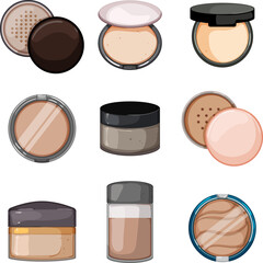 powder cosmetic set cartoon. makeup face, fashion brush, female blush, texture beige, skin powder cosmetic vector illustration