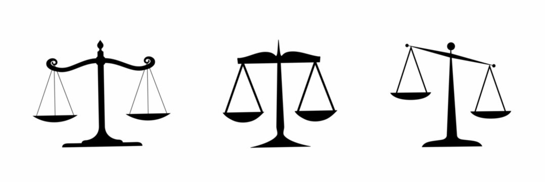 Scales of justice icon collection. Stock vector.
