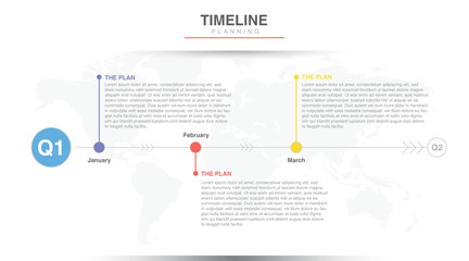 Year planner quarter 01, 3 months,  Timeline infographics design vector and Presentation business can be used for Business concept with 3 options, steps or processes, goal