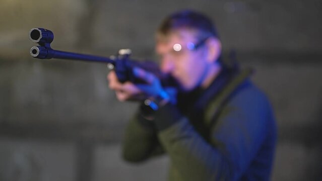 a man takes aim from an air rifle. High-quality Full HD video recording. live video