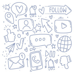 Vector objects and symbols on social media element, doodle sketch illustration.