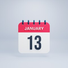 January Realistic Calendar Icon 3D Illustration Date January 13