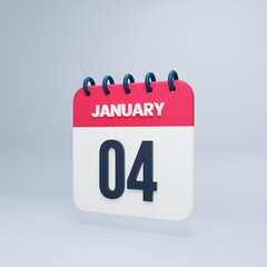 January Realistic Calendar Icon 3D Illustration Date January 04