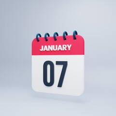 January Realistic Calendar Icon 3D Illustration Date January 07