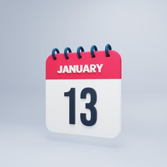 January Realistic Calendar Icon 3D Illustration Date January 13