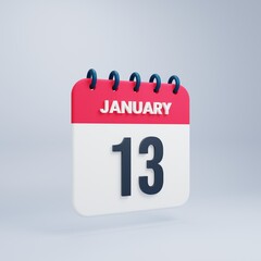 January Realistic Calendar Icon 3D Illustration Date January 13