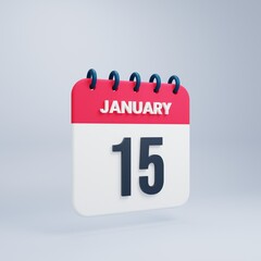 January Realistic Calendar Icon 3D Illustration Date January 15