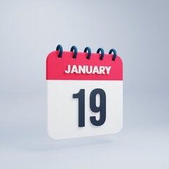 January Realistic Calendar Icon 3D Illustration Date January 19