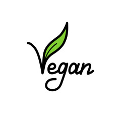 Vegan handdrawn text green vector lettering illustration. Calligraphy Vegan illustration