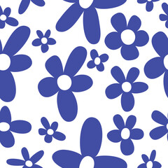 Fototapeta na wymiar Vector seamless pattern. Dark blue flowers. y2k style. Suitable for textiles, printing, decoration.