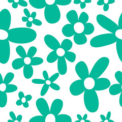 Vector seamless pattern. Green flowers. y2k style. Suitable for textiles, printing, decoration.
