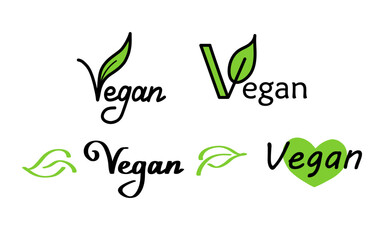 Vegan handdrawn text green vector lettering illustration.
