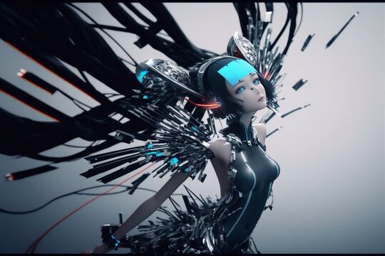 Generative AI generative aiと 3dと 女と サイボーグと ファッションと