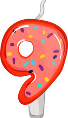 nine cake birthday number candle cartoon. nine cake birthday number candle sign. isolated symbol vector illustration