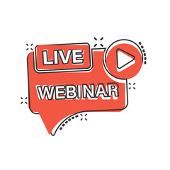 Live webinar icon in comic style. Online training cartoon vector illustration on isolated background. Conference stream splash effect sign business concept.