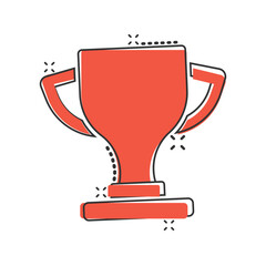 Trophy cup icon in comic style. Goblet prize cartoon vector illustration on isolated background. Award splash effect sign business concept.