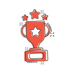 Trophy cup icon in comic style. Goblet prize cartoon vector illustration on isolated background. Award splash effect sign business concept.