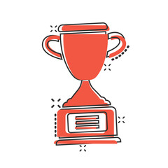 Trophy cup icon in comic style. Goblet prize cartoon vector illustration on isolated background. Award splash effect sign business concept.