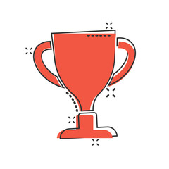 Trophy cup icon in comic style. Goblet prize cartoon vector illustration on isolated background. Award splash effect sign business concept.