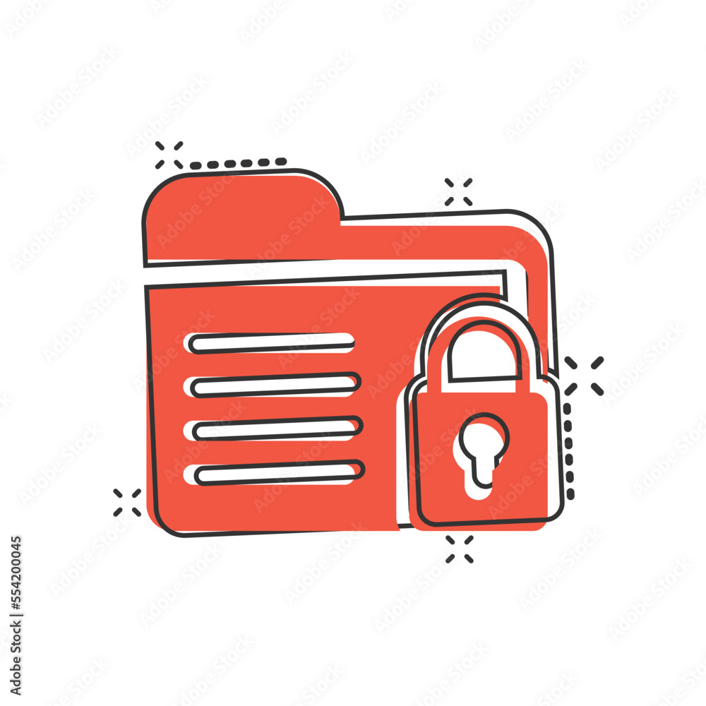 Poster files folder permission icon in comic style. document access cartoon vector illustration on isolated