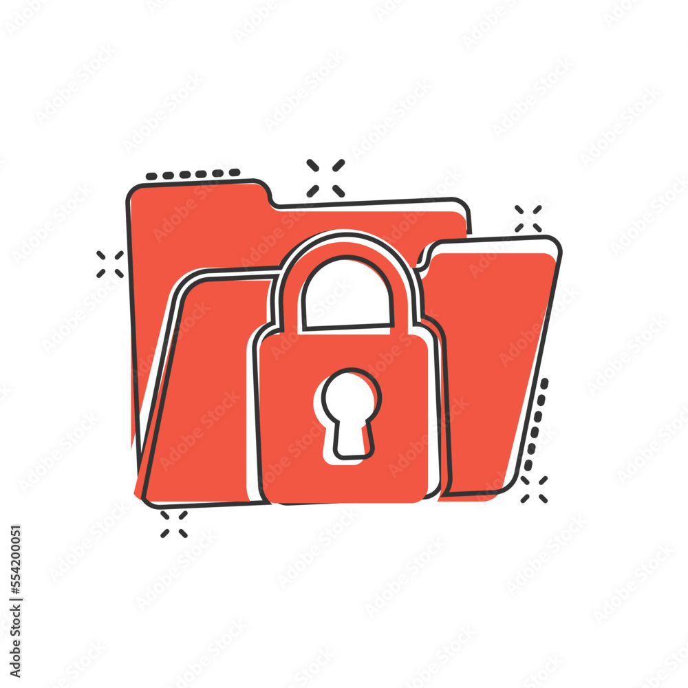 Aufkleber files folder permission icon in comic style. document access cartoon vector illustration on isolated